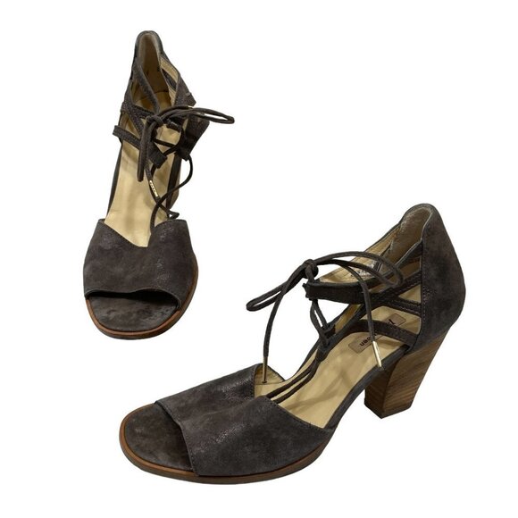 Paul Green Suede Open Toe 3" Heels size UK 5/US 7 UK Front Tie Brown Shoes - Picture 1 of 10